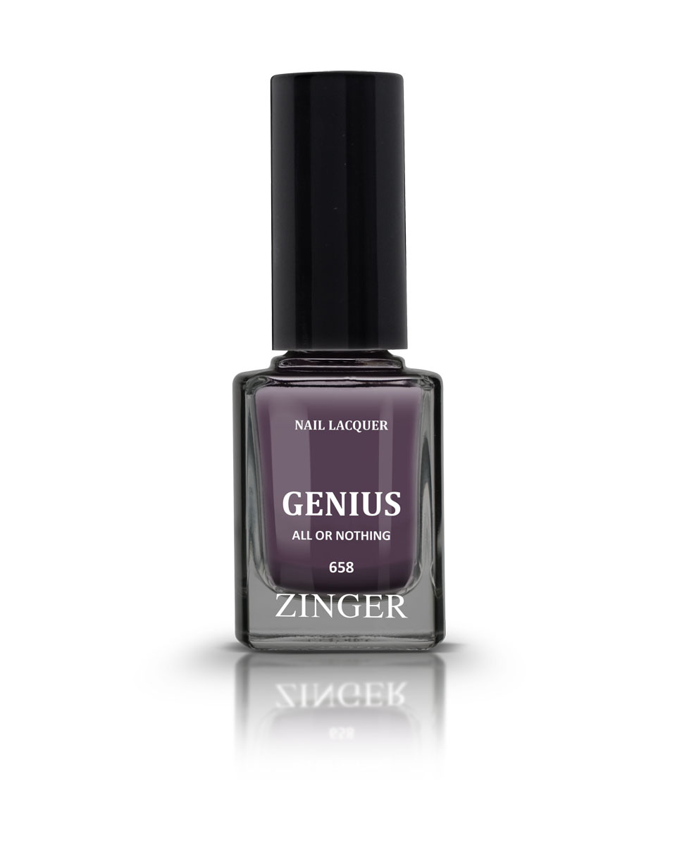 Zinger Лак для ногтей GENIUS ALL OR NOTHING 658, 12 мл78194 Zinger Лак для ногтей GENIUS ALL OR NOTHING 658, 12 мл7819460 трендовых оттенков для новой коллекции лака для ногтей Zinger 2016 произведены во Франции по экспертной технологии, которая обеспечивает прочное покрытие и одновременно заботится о здоровье ногтей, сохраняя их природную красоту. Новая формула лака Gel-technology 3-го поколения свободна от парабенов, толуола, ДБП, исключено использование камфоры и формальдегидной смолы. Для дополнительной защиты ногтей, в новой 5free формуле лаков Zinger появились UV-фильтры. Лак теперь наносится легко и быстро, абсолютно ровным слоем, благодаря новой профессиональной кисточке из 222 волосков. Лак держится намного дольше и высыхает после нанесения в течение нескольких минут. Сырье для производства лаков и конечный продукт –лаки Zinger не тестируются на животных. Фактура глянцевая