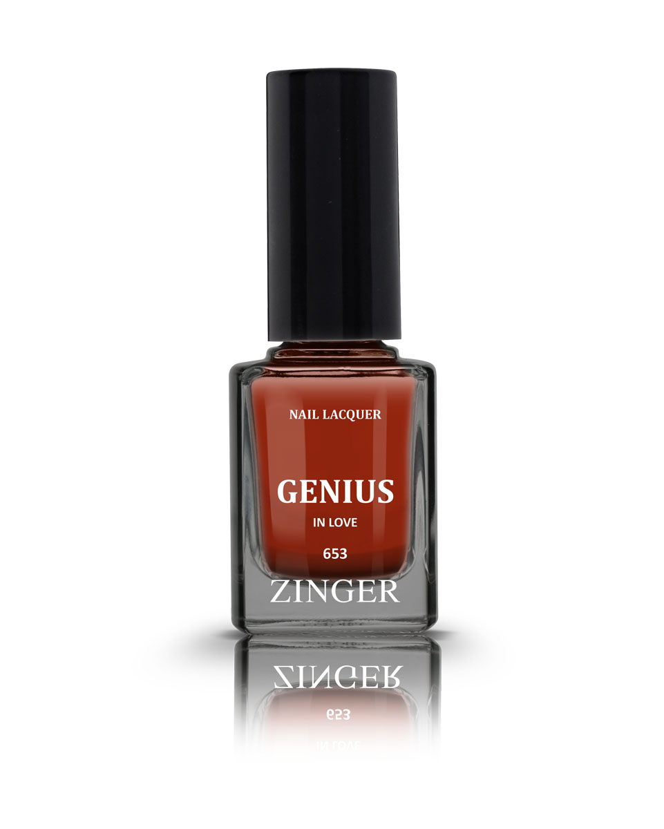 Zinger Лак для ногтей GENIUS IN LOVE 653, 12 мл78129 Zinger Лак для ногтей GENIUS IN LOVE 653, 12 мл7812960 трендовых оттенков для новой коллекции лака для ногтей Zinger 2016 произведены во Франции по экспертной технологии, которая обеспечивает прочное покрытие и одновременно заботится о здоровье ногтей, сохраняя их природную красоту. Новая формула лака Gel-technology 3-го поколения свободна от парабенов, толуола, ДБП, исключено использование камфоры и формальдегидной смолы. Для дополнительной защиты ногтей, в новой 5free формуле лаков Zinger появились UV-фильтры. Лак теперь наносится легко и быстро, абсолютно ровным слоем, благодаря новой профессиональной кисточке из 222 волосков. Лак держится намного дольше и высыхает после нанесения в течение нескольких минут. Сырье для производства лаков и конечный продукт –лаки Zinger не тестируются на животных. Фактура глянцевая