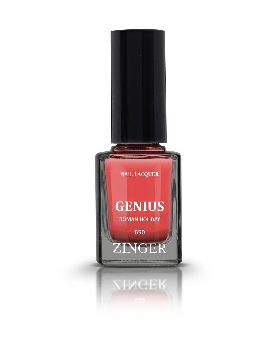 Zinger Лак для ногтей GENIUS ROMAN HOLIDAY 650, 12 мл78126 Zinger Лак для ногтей GENIUS ROMAN HOLIDAY 650, 12 мл7812660 трендовых оттенков для новой коллекции лака для ногтей Zinger 2016 произведены во Франции по экспертной технологии, которая обеспечивает прочное покрытие и одновременно заботится о здоровье ногтей, сохраняя их природную красоту. Новая формула лака Gel-technology 3-го поколения свободна от парабенов, толуола, ДБП, исключено использование камфоры и формальдегидной смолы. Для дополнительной защиты ногтей, в новой 5free формуле лаков Zinger появились UV-фильтры. Лак теперь наносится легко и быстро, абсолютно ровным слоем, благодаря новой профессиональной кисточке из 222 волосков. Лак держится намного дольше и высыхает после нанесения в течение нескольких минут. Сырье для производства лаков и конечный продукт –лаки Zinger не тестируются на животных. Фактура глянцевая