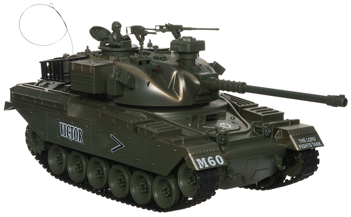 Balbi Танк на радиоуправлении М60 FMT-1601-NFMT-1601-N Balbi Танк на радиоуправлении М60 FMT-1601-NFMT-1601-NТанк на радиоуправлении Balbi М60 - отличный подарок не только ребенку, но и взрослому, с помощью которого можно устроить настоящий танковый бой в домашних условиях. Модель танка на радиоуправлении Balbi М60 FMT-1601-N выполнена из качественного пластика с детализацией основных частей в масштабе 1:16. При включении и движении танка раздается звук работающего двигателя. У танка имеется три скорости движения вперед и две скорости движения назад. Модели доступен быстрый разворот влево/вправо. У танка регулируется угол наклона пушки с пульта ДУ. Угол вращения башни составляет 280 градусов. Танк имеет функцию выстреливать пульками 6 мм (функция отключается выключателем, спрятанным под крышкой люка). Имитация выстрела из пушки производится с откатом назад. Комплект специальных пулек имеется в наборе. При движении танка вперед загораются световые огни. Танк может преодолевать подъем в 45°. Фигурка командира танка и пулеметы в комплекте. В комплекте: танк, пульт...