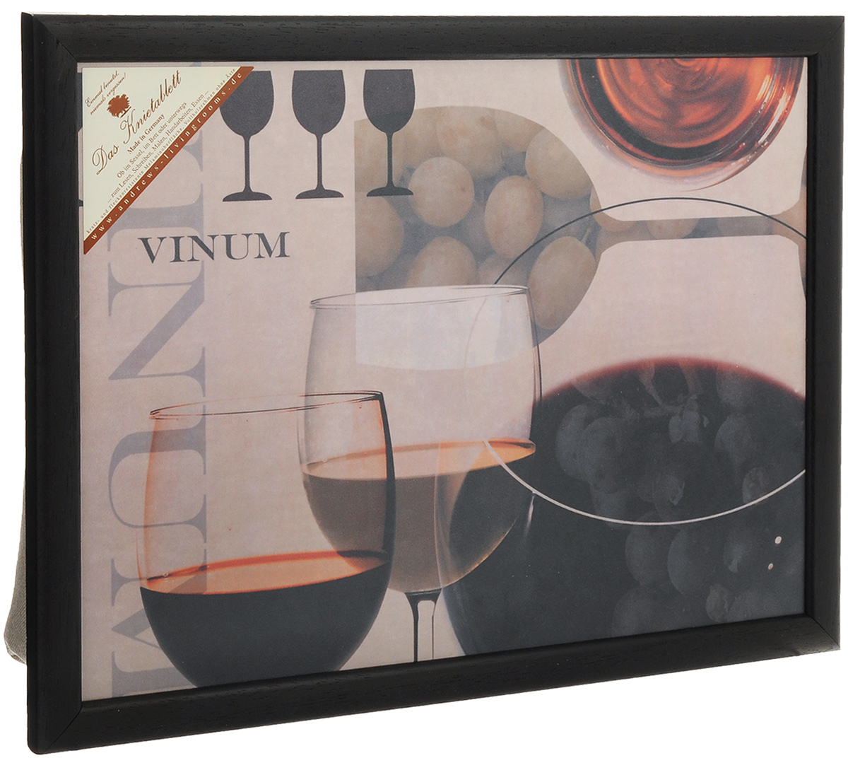Столик-поднос Andrews Vinum, с подушкой, 41 х 31 х 8 смCT VINUM Столик-поднос Andrews Vinum, с подушкой, 41 х 31 х 8 смCT VINUMСтолик-поднос Andrews Vinum удобен для приема пищи и работы с ноутбуком. Он изготовлен из высококачественного дерева с меламиновым покрытием. Изделие имеет мягкое основание в виде подушки, изготовленной из однотонного текстиля с мягким наполнителем внутри - шариками из пенополистирола. Столик- поднос декорирован изображением бокалов с вином и винограда. Подушка столика принимает форму поверхности и его удобно ставить на колени или диван.