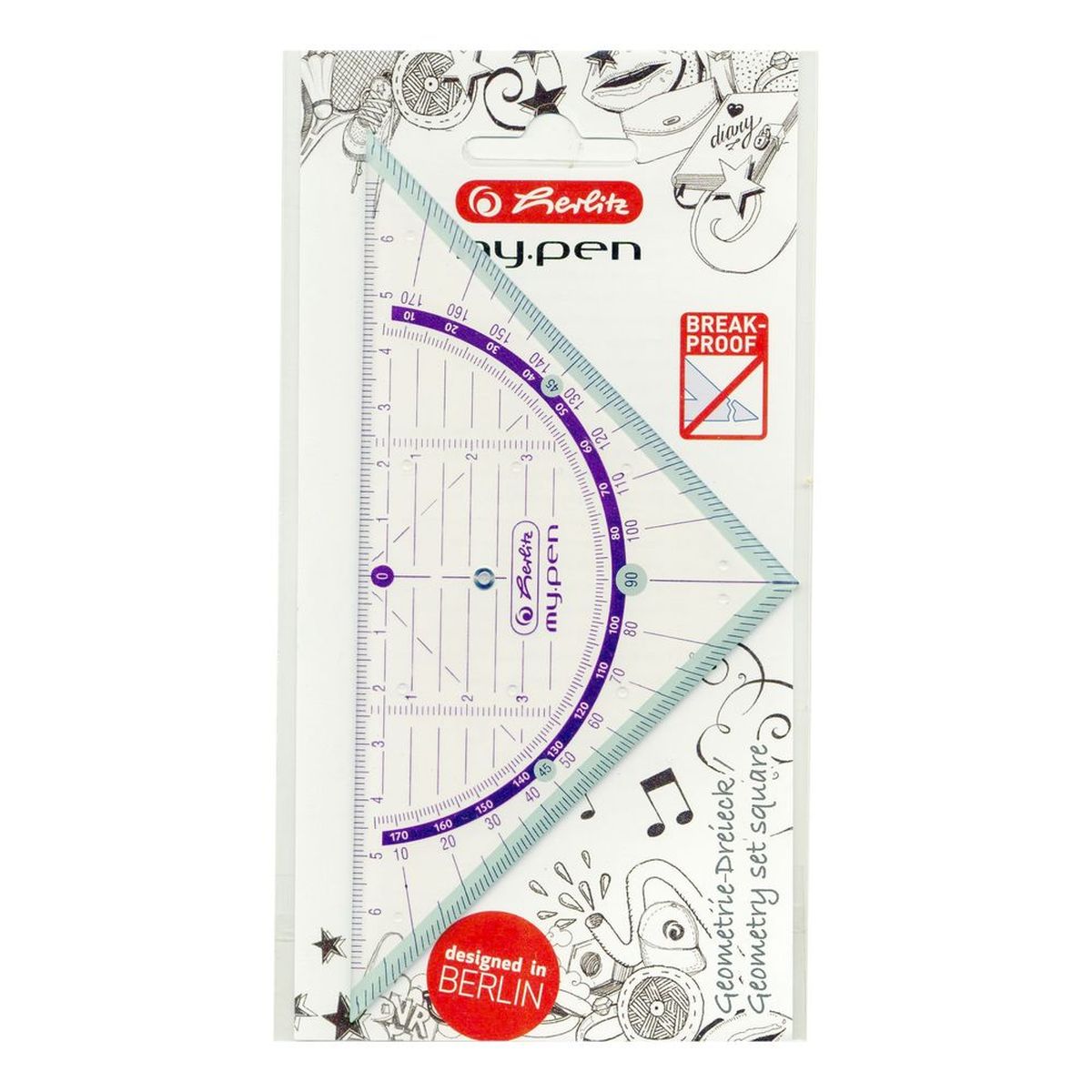 Herlitz Треугольник My pen цвет фиолетовый11367950 Herlitz Треугольник My pen цвет фиолетовый11367950Треугольник от Herlitz My pen, выполненный из прозрачного пластика, подходит как для правшей, так и для левшей. От середины треугольника идет разметка до семи сантиметров, как в левую сторону, так и в правую. Благодаря нанесенной угловой разметке, треугольник может быть предназначен для построения углов без помощи транспортира. Такой треугольник от Herlitz My pen просто незаменимый атрибут для любого школьника или студента.