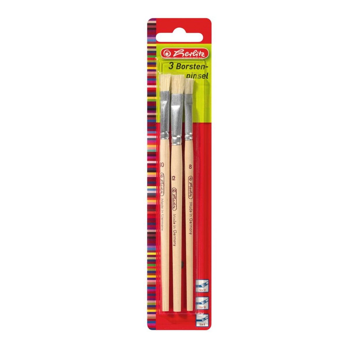 Herlitz Набор кистей 3 шт8644155 Herlitz Набор кистей 3 шт8644155Набор кистей с отбеленной щетиной от Herlitz - это незаменимый атрибут для рисования. В наборе три плоских кисти № 8, 10, 12, изготовленные из натурального дерева. Такой набор кистей отличается от всех других наборов особой прочностью, упругостью и эластичностью. Они способны удерживать много краски. Набор кистей от Herlitz станет замечательным помощником в творческой деятельности для вашего ребенка.