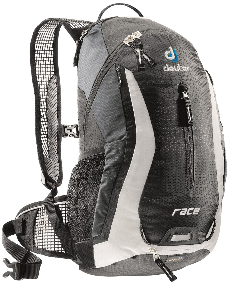 Рюкзак Deuter 2015 Race, цвет: черный, 10 л32113_7130 Рюкзак Deuter 2015 Race, цвет: черный, 10 л32113_7130Спортивный и обтекаемый рюкзак для велогонщиков. Простой дизайн и малый вес - идеальный выбор для сторонников минимального веса. Рюкзак обладает небольшим весом и отличной функциональностью. -Анатомические плечевые лямки и набедренный пояс с сетчатыми подушками обеспечивают идеальную посадку рюкзака -Наружный карман -Верхний карман с удобным доступом -Внутренний карман для ценных вещей -Отражатель 3M -Петля для крепления ночного габаритного фонарика Safety Blink -Крепления для системы снабжения питьевой водой -Чехол от дождя вентилируемая спинка Deuter Airstripes анатомические плечевые лямки из сетки и нагрудный ремень с удобной регулировкой набедренный пояс с сетчатыми крыльями небольшой верхний карман на молнии передний карман отражатели 3M спереди, сзади и по бокам внутренний карман для мелких вещей петля для крепления ночного габаритного фонарика чехол от дождя сетчатые боковые карманы