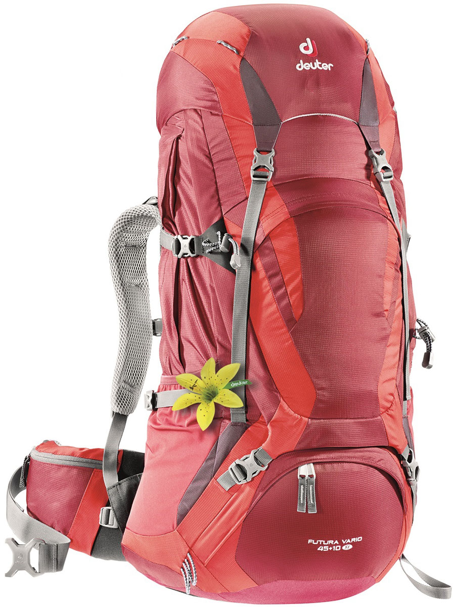 Рюкзак Deuter 2015 Aircomfort Futura Futura Vario 45 + 10 SL , цвет: красный, 45+10л34304_5560 Рюкзак Deuter 2015 Aircomfort Futura Futura Vario 45 + 10 SL , цвет: красный, 45+10л34304_5560Deuter Futura Vario - оригинальный рюкзак с климат контролем для перемещения больших грузов во время длительных горных походов и треккинга. Сочетание легкого, овального стального каркаса и крыльев набедренного пояса Vari Flex обуславливает гибкость и удобство при использовании рюкзака.Оригинальные системы подвески Vari Fit System легко и просто подогнать под любой рост. Дополнением к этому, двухсторонние молнии на передней части рюкзака по кругу, гарантируют легкий доступ к багажу, даже при закрытой верхней крышке. Особенности Deuter Futura Vario 45+10 SL: - уникальная система вентиляции Aircomfort Vario Pro System - удобные набедренные крылья -оригинальный пояс с пряжками Pull-Forward, которые просто застегнуть даже с большим грузом - эластичные плечевые лямки, подшитые дышащим материалом Wide Air-Mesh и крепкие, надежные стропы для стабилизации - просторный, удобный карман для мелочи в набедренном поясе - вместительные боковые карманы со складками - большое отделение в...