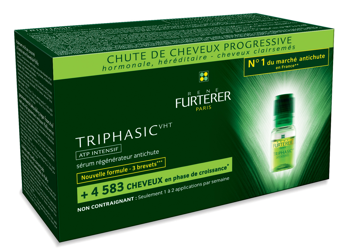 Rene Furterer Трифазик сыворотка от выпадения волос, 8 ампул3282779244596 Rene Furterer Трифазик сыворотка от выпадения волос, 8 ампул3282779244596Уход-восстановление против прогрессивного (андрогенная алопеция) выпадения волос нового поколения на основе Adenosine Triphosphate (ATФ). АТФ обеспечивает клетки кожи головы и волосы природным источником жизненно важной энергии, продлевает жизненный цикл волос. Инновационная формула содержит активные растительные компоненты, устраняющие три ключевых фактора, провоцирующих потерю волос: сосудистый, гормональный и тканевый. Оказывает тройное действие: активизирует микроциркуляцию в коже головы, стимулирует рост новых, более сильных волос, нормализует выделительную функцию сальных желез, восстанавливает жизненный цикл волоса.