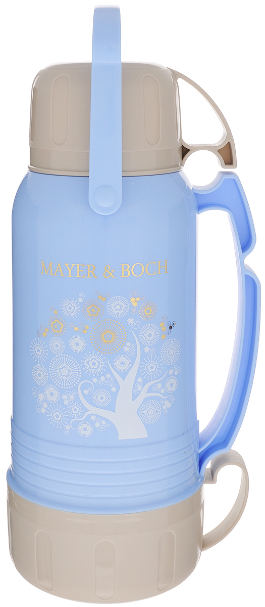 Термос Mayer & Boch, с чашами, цвет: голубой, бежевый, золотистый, 1,8 л. 2260222602_голубой Термос Mayer & Boch, с чашами, цвет: голубой, бежевый, золотистый, 1,8 л. 2260222602_голубойТермос Mayer & Boch со стеклянной колбой в полипропиленовом корпусе является одним из востребованных в России. Его температурная характеристика ни в чем не уступает термосам со стальными колбами, но благодаря свойствам стекла этот термос может быть использован для заваривания напитков с устойчивыми ароматами. Изделие оснащено двумя эргономичными ручками. В комплекте с термосом - две чаши разных размеров и дополнительный стакан. Завинчивающаяся герметичная крышка предохранит от проливаний. Температура напитков сохраняется на длительное время. Термос Mayer & Boch станет не только надежным другом в походе, но и отличным украшением вашей кухни. Общий размер термоса (с учетом чашек): 15 х 13 х 25,2 см. Диаметр горлышка термоса (по верхнему краю): 5,1 см. Внутренний диаметр горлышка термоса: 3,3 см. Диаметр малой чаши (по верхнему краю): 10 см. Высота малой чаши: 6,8 см. Диаметр большой чаши (по верхнему краю): 13,8 см. Высота...