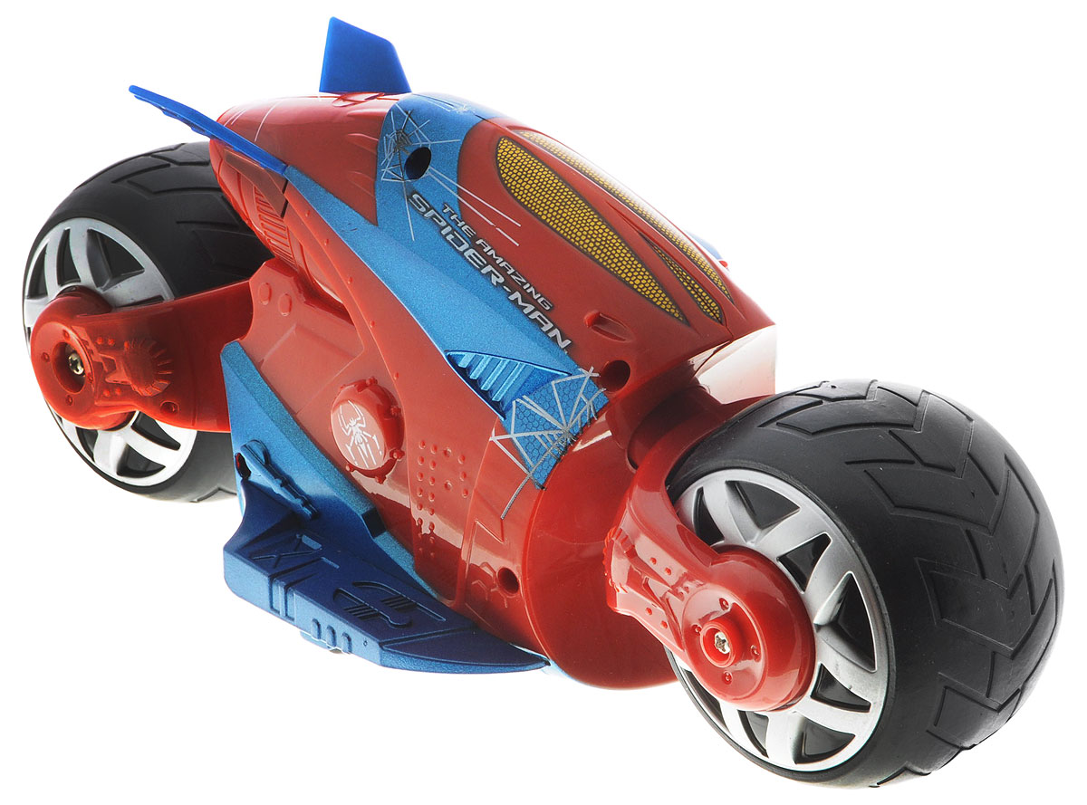 Majorette Мотоцикл на радиоуправлении Человек-паук Cyber Cycle3089752 Majorette Мотоцикл на радиоуправлении Человек-паук Cyber Cycle3089752Мотоцикл на радиоуправлении Majorette Человек-паук. Cyber Cycle не оставит равнодушным вашего ребенка. Мотоцикл выполнен в стиле Человека-паука из красно-синего пластика и оформлен изображениями паука и паутины. Он оснащен двумя широкими колесами. Шины изготовлены из мягкой резины. Модель при помощи пульта управления может двигаться вперед, назад, поворачивать влево и вправо, разворачиваться и останавливаться. Пульт управления работает на частоте 27 MHz. Ваш ребенок часами будет играть с моделью, придумывая различные истории и устраивая соревнования. Порадуйте его таким замечательным подарком! Мотоцикл работает от 5 батареек типа АА (входят в комплект). Пульт управления работает от батарейки типа Крона (входит в комплект).