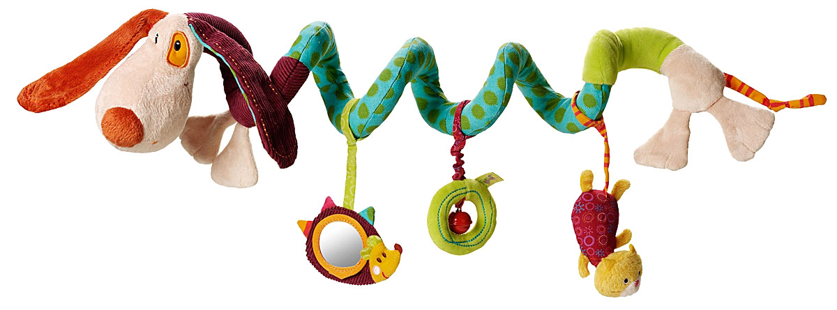 Lilliputiens Игрушка-подвеска Собачка Джеф86272 Lilliputiens Игрушка-подвеска Собачка Джеф86272Очаровательная спиральная игрушка-подвеска Lilliputiens Собачка Джеф предназначена для детишек с самого рождения. Собачка Джеф обвивается вокруг манежа, коляски, детской кроватки и автокресла и делает все возможное чтобы развлечь малыша: протягивая ему поиграться: зеркальце в виде ежика, свои лапки-шуршалки, колокольчик и кошечку-пищалку. Игрушка выполнена из безопасных гипоаллергенных материалов. Яркие цвета, разная текстура и звук надолго привлекут внимание ребенка. Подвеска легко и быстро снимается, не требует дополнительных элементов для крепления и станет незаменимой игрушкой в поездке. Игрушка-подвеска Lilliputiens развивает мелкую моторику, осязательные навыки, слух и цветовое восприятие ребенка.