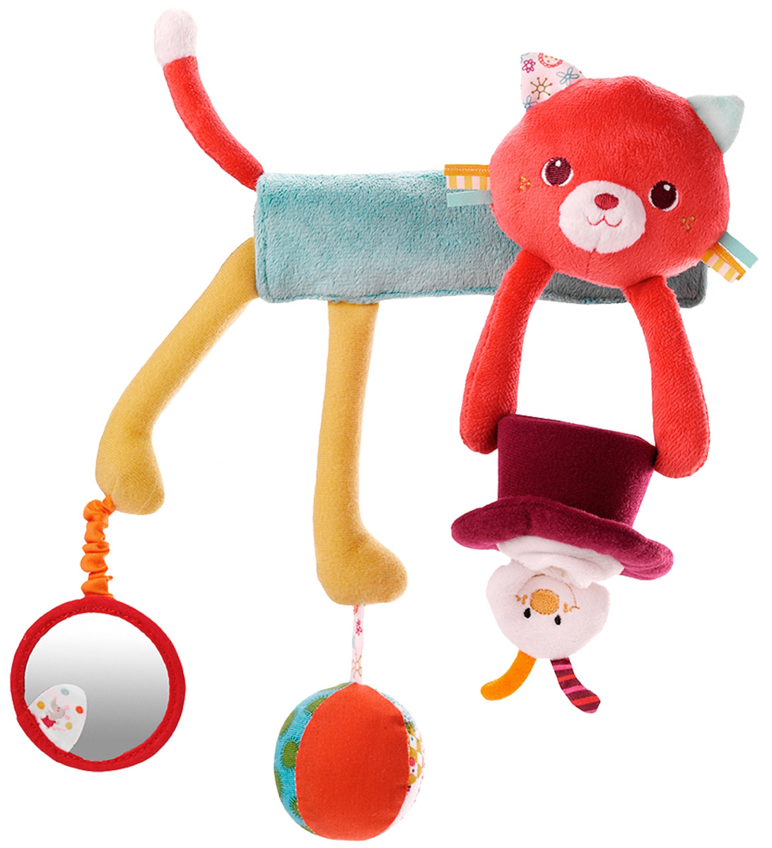 Lilliputiens Игрушка-подвеска Кошечка Коллет86574 Lilliputiens Игрушка-подвеска Кошечка Коллет86574Очаровательная игрушка-подвеска Lilliputiens Кошечка Коллет предназначена для детишек с самого рождения. Она легко крепится на спинку стульчика, кроватки, манежа или автокресла. У кошечки прямой мягкий хвостик и несколько интересных подвесок, которые успокоят малыша своими эффектами. Среди них шар-погремушка, небольшая шляпа с выскакивающим из нее кроликом и круглое зеркальце. Игрушка выполнена из безопасных гипоаллергенных материалов. Яркие цвета, разная текстура и звук надолго привлекут внимание ребенка. Подвеска легко и быстро снимается, не требует дополнительных элементов для крепления и станет незаменимой игрушкой в поездке. Игрушка- подвеска Lilliputiens Кошечка Коллет развивает мелкую моторику, осязательные навыки, слух и цветовое восприятие ребенка.