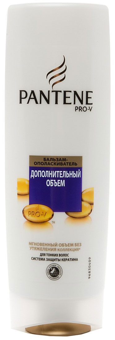 Бальзам-ополаскиватель Pantene Pro-V Дополнительный объем, для тонких волос, 400 млPT-81324672 Бальзам-ополаскиватель Pantene Pro-V Дополнительный объем, для тонких волос, 400 млPT-81324672Бальзам-ополаскиватель Pantene Pro-V Дополнительный объем предназначен для тонких волос. Питающая провитаминная формула наполняет волосы естественным максимальным объемом и силой, придает волосам свежесть, мягкость и эластичность. Равномерно восстанавливает структуру волос, действуя от корней до кончиков. Против повреждений в результате расчесывания и укладки.