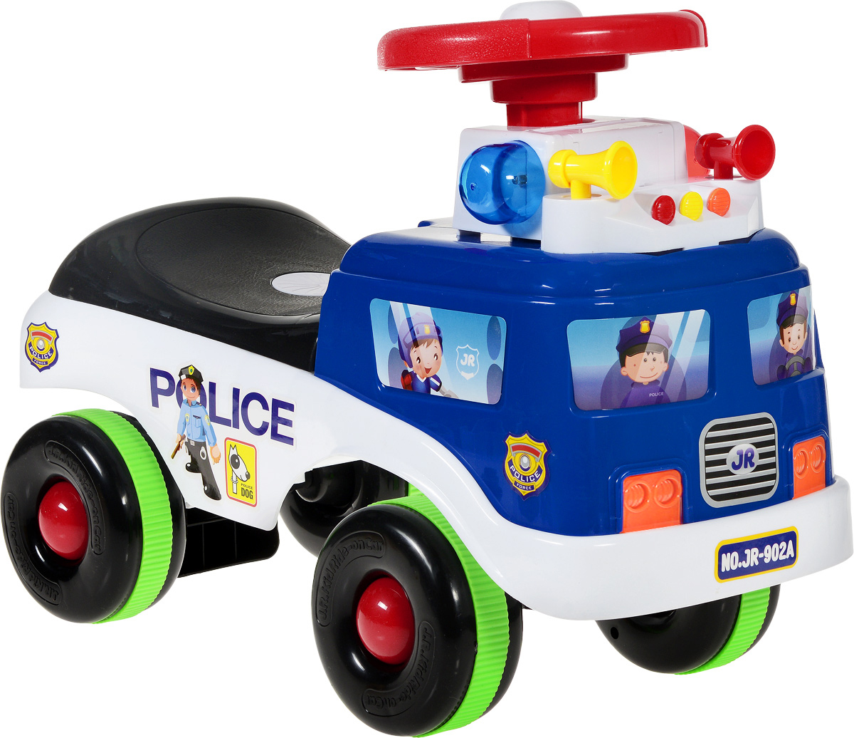 J.R. TOYS Каталка детская ПолицияJR-902DB J.R. TOYS Каталка детская ПолицияJR-902DBКаталка детская J.R. TOYS Полиция предназначена для активных детей! Ребенок легко освоит управление этой чудесной машиной. Каталка станет удачным приобретением, как для квартиры или дома, так и для улицы. Отталкиваясь от пола, малыш тренирует мышцы ног, учится управлять своим телом, чувствовать габариты. Каталка выполнена из ударопрочного пластика, а колеса обеспечивают отличное сцепление с любой поверхностью пола. Оформлена каталка в виде полицейской машины. Высокое качество исполнения позволит использовать каталку ни один год! Изделие обладает световыми и звуковыми эффектами. Необходимо купить 2 батарейки типа АА (не входят в комплект).