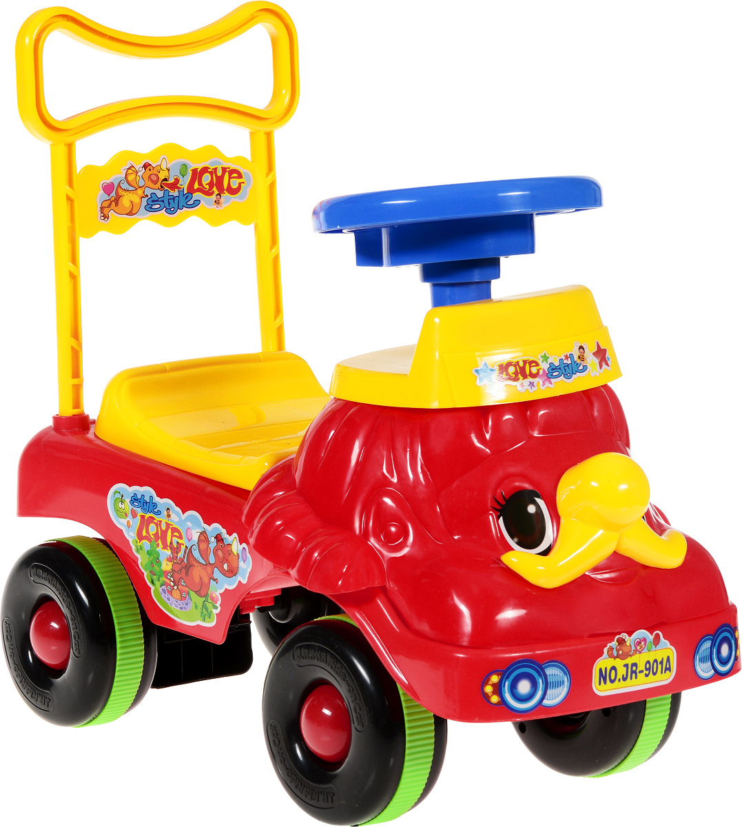 J.R. TOYS Каталка детская цвет красный желтыйJR-901A J.R. TOYS Каталка детская цвет красный желтыйJR-901AДетская каталка J.R. TOYS - яркая и удобная машинка, на которой с удовольствием будут кататься малыши старше 18 месяцев. Изделие выполнено из яркого и полностью безопасного для ребенка материала. Машина имеет удобное сиденье со спинкой, широкие устойчивые колеса и руль, который позволит ребенку в полной мере ощутить себя водителем. Спинка высокая. Она может служить ручкой для малыша, который использует машинку в качестве ходунков, толкая ее перед собой. Под сиденьем имеется место для различных игрушек. Модель оснащена звуковыми эффектами. Эффектный дизайн сделает игрушку центром внимания всех на детской площадке. Необходимо купить 2 батарейки напряжением типа АА (не входят в комплект).