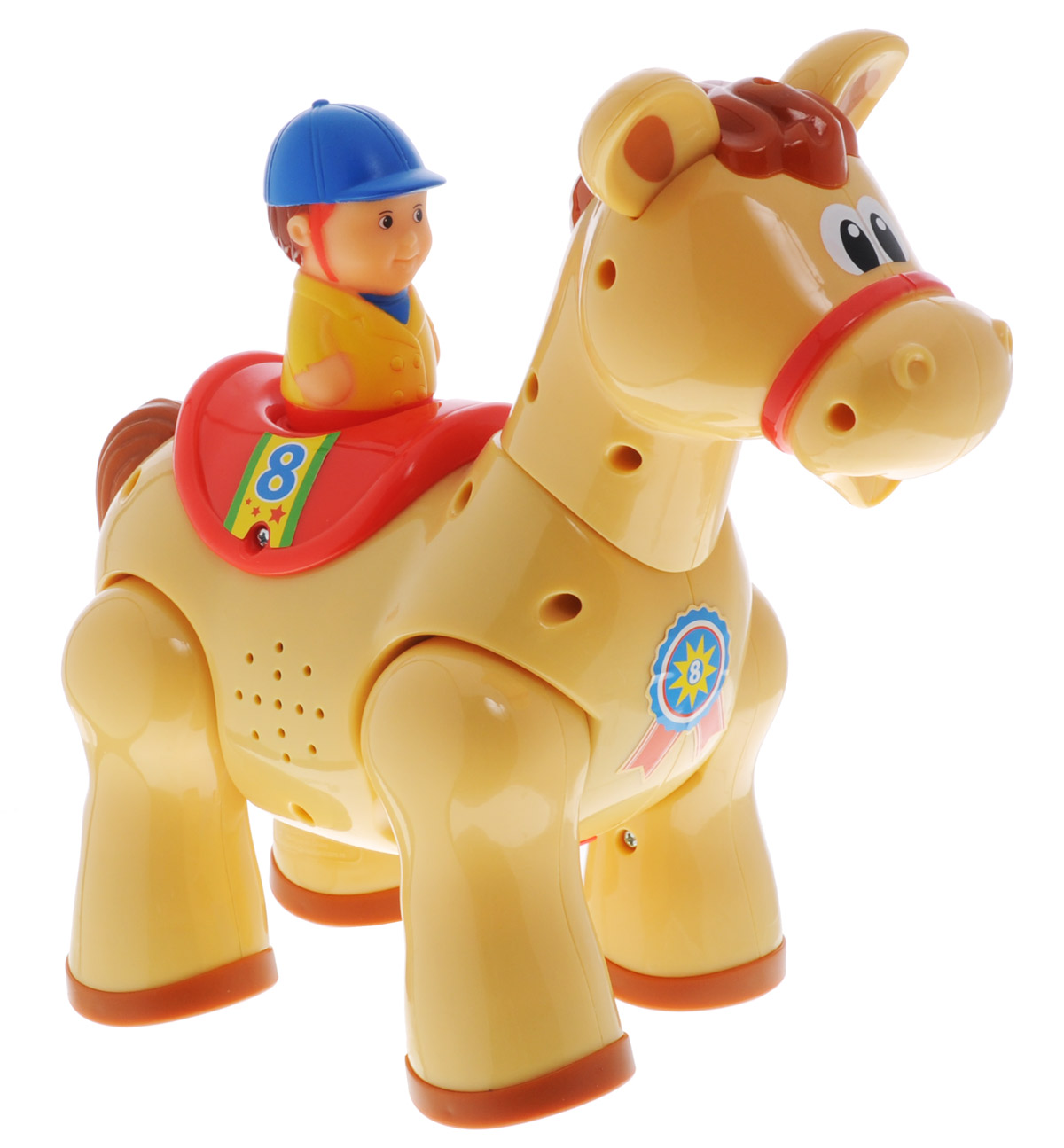 Kiddieland Развивающая игрушка на радиоуправлении ПониKID 051722 Kiddieland Развивающая игрушка на радиоуправлении ПониKID 051722Развивающая игрушка Kiddieland Пони с пультом управления не оставит малыша равнодушным, доставив ему множество веселых моментов. Лошадка с помощью пульта дистанционного управления может скакать вперёд, кивая головой, с забавными звуками и весёлой музыкой (слышится цокот копыт, ржание) и разворачиваться на 360°. Эта игрушка поможет вашему малышу ознакомиться с причинно-следственными связями, разовьет мелкую моторику и творческое мышление. Питание: 3 батареи 1,5V АА (входят в комплект).