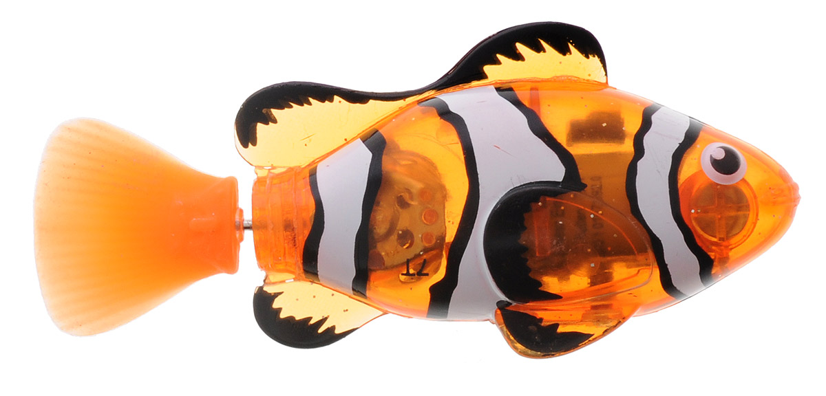 Robofish Интерактивная игрушка РобоРыбка на дистанционном управлении2572А_нов Robofish Интерактивная игрушка РобоРыбка на дистанционном управлении2572А_новИнтерактивная игрушка Robofish РобоРыбка с инфракрасным пультом дистанционного управления позволит не только наблюдать за невероятно естественными движениями рыбки, но управлять ею. Рыбка светится, имитирует движения и повадки настоящей рыбки, как только попадает в воду. Рыбка имеет 2 режима управления с пульта: автоматический и ручной. В ручном режиме можно регулировать переключателем скорость (3 скорости) и джойстиком направление движения рыбки. В автоматическом режиме можно выбрать 3 разных типа движения: бассейн - рыбка плавает по большому кругу (подходит для игры в бассейне, ванне); аквариум - рыбка плавает по маленькому кругу (походит для игры в аквариумах и других небольших емкостях с водой) и кошка - рыбка двигается, будто спасается от настоящей кошки. В комплекте имеется дополнительный хвост - с ним рыбка совершает разворот на 360 градусов. Упаковка представляет собой аквариум, который можно брать с собой и играть где угодно. С этим...