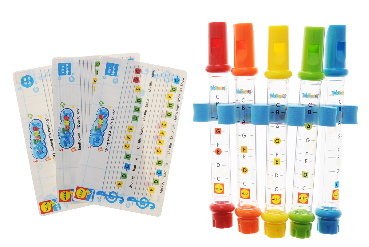 Alex Toys Игрушка для ванной Водяные флейты4005 Alex Toys Игрушка для ванной Водяные флейты4005Игрушка для ванной Alex Toys Водяные флейты обязательно приведет в восторг вашего ребенка! Играть удивительную музыку теперь можно прямо во время купания. Для этого достаточно просто налить воду в волшебные инструменты. В зависимости от того, до какой метки нальете воду, получаются разные ноты. Благодаря листам с цветными непромокаемыми нотами, ребенку будет легко научиться играть различные мелодии. При игре на флейтах происходит развитие музыкального слуха карапуза, логического мышления и памяти. Порадуйте своего ребенка такой замечательной игрушкой!