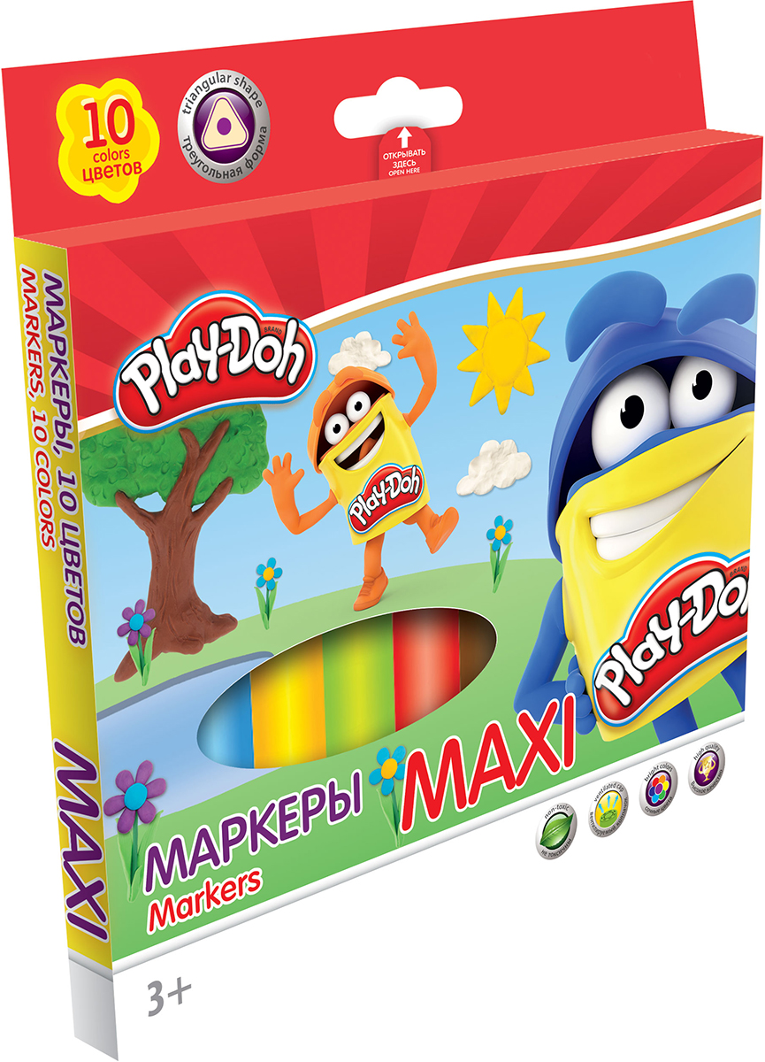 Play-Doh Набор маркеров Maxi 10 цветовPDCP-US1-3MB-10 Play-Doh Набор маркеров Maxi 10 цветовPDCP-US1-3MB-10Набор маркеров Play-Doh Maxi, предназначенный специально для рисования и закрашивания, обязательно порадует юных художников и поможет им создать яркие и неповторимые картинки. Корпус фломастеров изготовлен из высококачественного нетоксичного пластика, а вентилируемый колпачок увеличивает срок службы чернил и предотвращает их преждевременное высыхание. Утолщенная трехгранная форма корпуса прививает навык правильно держать пишущий инструмент. А благодаря нейлоновому стержню, увеличенному содержанию чернил и улучшенному пишущему узлу фломастеры прослужат еще дольше! Набор включает в себя 10 маркеров ярких насыщенных цветов.