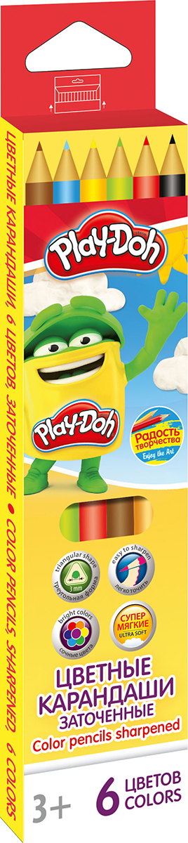 Play-Doh Набор цветных карандашей 6 цветовPDCP-US1-3QP-6 Play-Doh Набор цветных карандашей 6 цветовPDCP-US1-3QP-6Цветные карандаши Play-Doh имеют эргономичный трехгранный корпус из розового дерева, который особенно удобен для маленьких детских ручек. Специальное покрытие и многослойная лакировка уменьшают скольжение карандашей в руках при их использовании. Рисование карандашами способствует развитию творческого мышления, мелкой моторики рук, фантазии и воображения вашего юного художника. Трехгранная форма корпуса каждого карандаша прививает навык правильно держать пишущий инструмент. Карандаши от Play- Doh безопасны для вашего ребенка. Рекомендуемый возраст от 3-х лет.