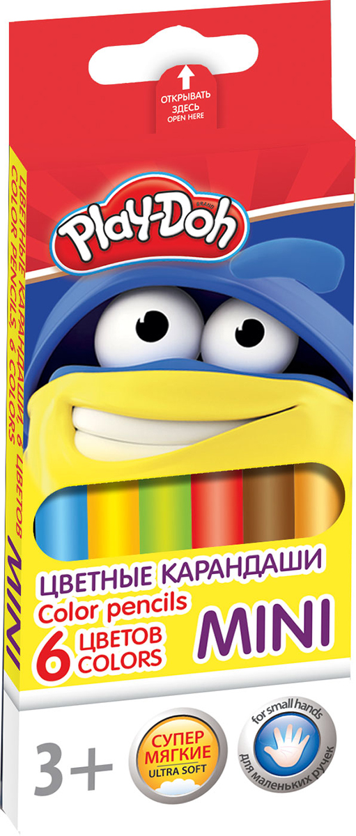 Play-Doh Набор цветных карандашей Mini 6 цветовPDCP-US1-3QPM-6 Play-Doh Набор цветных карандашей Mini 6 цветовPDCP-US1-3QPM-6Цветные карандаши Play-Doh Mini откроют юным художникам новые горизонты для творчества, а также помогут отлично развить мелкую моторику рук, цветовое восприятие, фантазию и воображение. Эргономичная трехгранная форма корпуса прививает навык правильно держать пишущий инструмент и удобна для маленьких детских ручек. Специальное покрытие и лакировка уменьшает скольжение, что делает процесс рисования максимально комфортным. Мягкий ударопрочный грифель не ломается и не крошится при заточке. Набор включает 6 заточенных карандашей ярких насыщенных цветов.