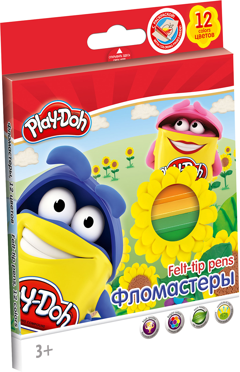 Play-Doh Набор фломастеров 12 цветовPDCP-US1-8MB-12 Play-Doh Набор фломастеров 12 цветовPDCP-US1-8MB-12Рисование фломастерами Play-Doh способствует развитию творческого мышления, мелкой моторики рук, цветового восприятия, фантазии и воображения ребенка. Если юный художник испачкает одежду или руки, чернила с легкостью отстирываются и отмываются с помощью обычного мыла. Стержни фломастеров выполнены из нейлона. В набор входят 12 разноцветных фломастеров и раскраска.