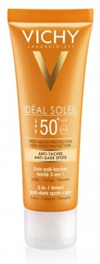 Vichy 3-В-1 Тонирующий уход против пигментных пятен SPF50+ 50млM9740000 Vichy 3-В-1 Тонирующий уход против пигментных пятен SPF50+ 50млM9740000Тонирующий уход против пигментных пятен создан для комплексной коррекции пигментных пятен и защиты от солнца. Заменит сразу 3 средства: тональное средство, уход против пигментных пятен, солнцезащитный уход. Корректирует пигментные пятна день за днём благодаря мощному компоненту Фе-резорцинол 0.3%. Минеральные пигменты мгновенно выравнивают цвет лица. Универсальный оттенок, подстраивающийся под тон кожи.