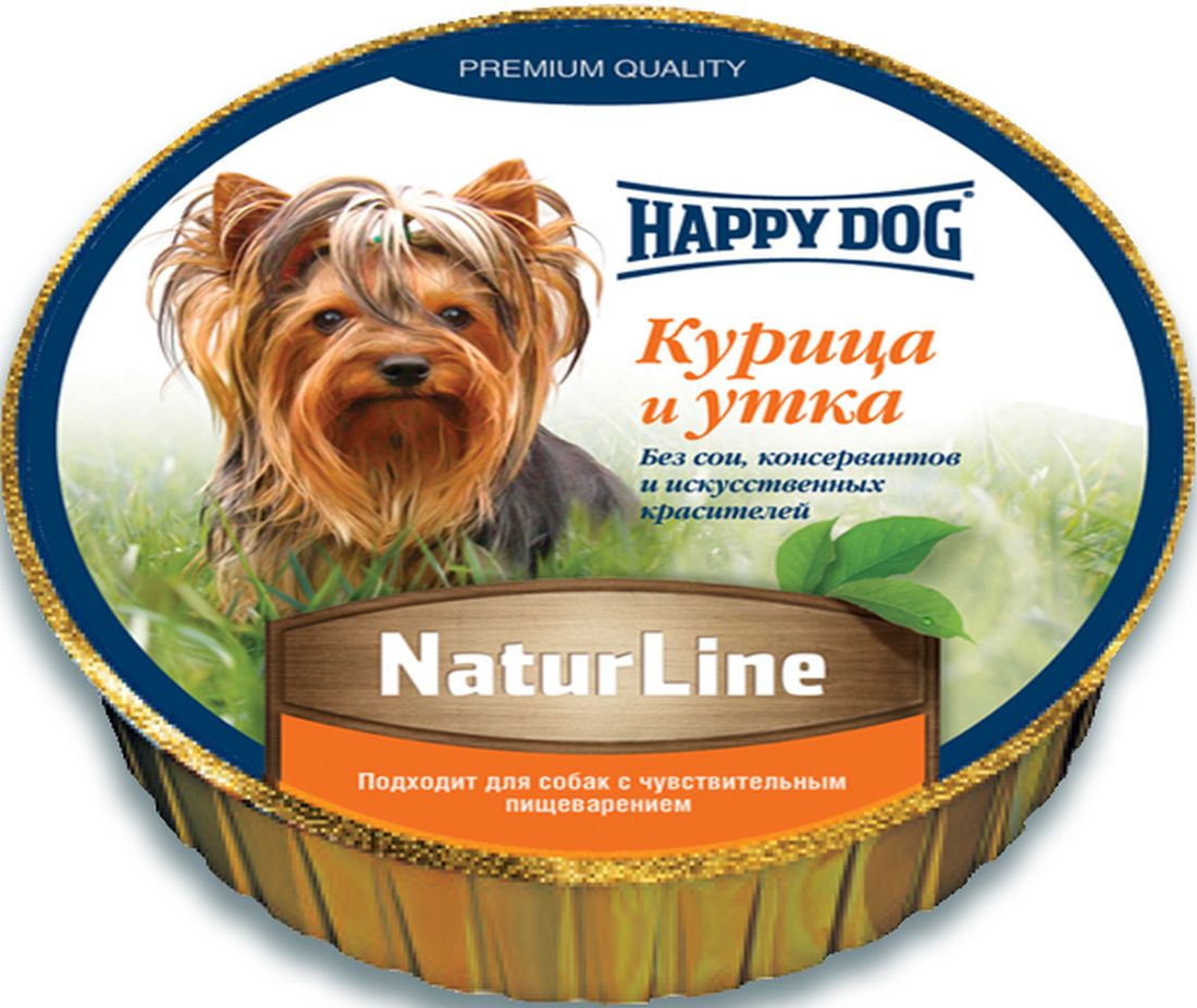 Happy Dog Нежный паштет Курица и утка, сбалансированный мясной рацион, 125 г71519 Happy Dog Нежный паштет Курица и утка, сбалансированный мясной рацион, 125 г71519Сбалансированный натуральный корм прекрасно зарекомендовал себя для кормления собак с чувствительным пищеварением. Изготовлен из высоко качественного и легкого мяса курицы и утки с добавлением витаминно-минерального комплекса. Не содержит сои, искусственных красителей, консервантов и генномодифицированных продуктов.