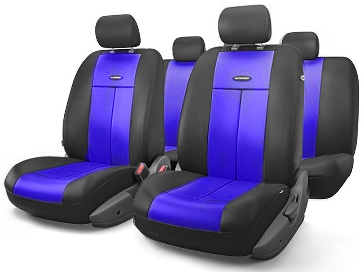 Авточехлы Autoprofi TT, цвет: черный, синий, 9 предметов. TT-902V BK/BLTT-902V BK/BL Авточехлы Autoprofi TT, цвет: черный, синий, 9 предметов. TT-902V BK/BLTT-902V BK/BLАвтомобильные чехлы Autoprofi TT изготавливаются из высококачественного полиэстера со вставками из велюра и поролона, обеспечивающего сцепление с сиденьем. Мягкие чехлы являются отличным дополнением салона любого автомобиля. Изделия придают автомобильному интерьеру современные и солидные черты. Универсальная конструкция подходит для большинства автомобильных сидений. Подходят для автомобилей с боковыми подушками безопасности (распускаемый шов). Специальные молнии, расположенные в чехлах спинки заднего ряда, позволяют использовать чехлы на автомобилях с различными пропорциями складывания заднего ряда. Комплектация: - 5 подголовников, - 2 чехла сидений переднего ряда, - 1 спинка заднего ряда, - 1 сиденье заднего ряда.