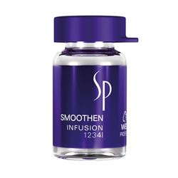 Wella SP Эликсир для гладкости волос в ампулах Smoothen Infusion, 6х5 мл81153908 Wella SP Эликсир для гладкости волос в ампулах Smoothen Infusion, 6х5 мл81153908Эликсир для гладкости волос Smoothen Infusion входит в состав домашней линии Smoothen по уходу за волосами, и обеспечивает гладкость для непослушных и вьющихся волос. Интенсивный смягчающий эликсир справляется даже с самыми непокорными прядями и особенно эффективен в комбинации с любой SP-маской. Эликсир хорошо питает волосы, придает им шелковистость и эластичность, качественно разглаживает поверхность волос, защищает их от чрезмерного поглощения влаги, способствует блеску и восстановлению структуры волокон, надежно разглаживает непослушные волосы, эффективно выравнивает поверхность каждого волоса.