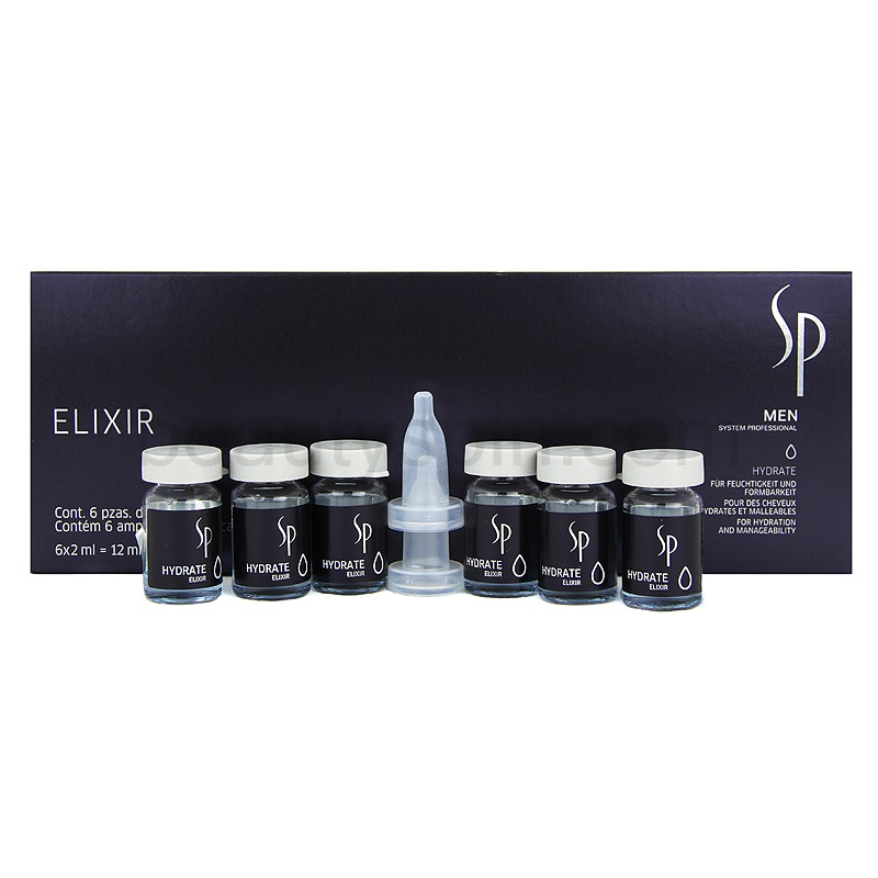 Wella SP Увлажняющий эликсир Men Hydrate Elixir, 6х2 мл81311354 Wella SP Увлажняющий эликсир Men Hydrate Elixir, 6х2 мл81311354Увлажняющий эликсир Hydrate Elixir обеспечивает качественное увлажнение для нормальных и сухих волос. Эликсир регулирует уровень влаги в волосах и защищает их от пересыхания. В его состав входят интенсивно увлажняющие вещества, которые обеспечивают волосы дополнительной влагой и поддерживают ее стабильный уровень в волосах. Глицерин защищает волосы от пересыхания, обеспечивает их увлажнение на долгое время, а витамин Е – мощный антиоксидант, который устраняет свободные радикалы с волос.