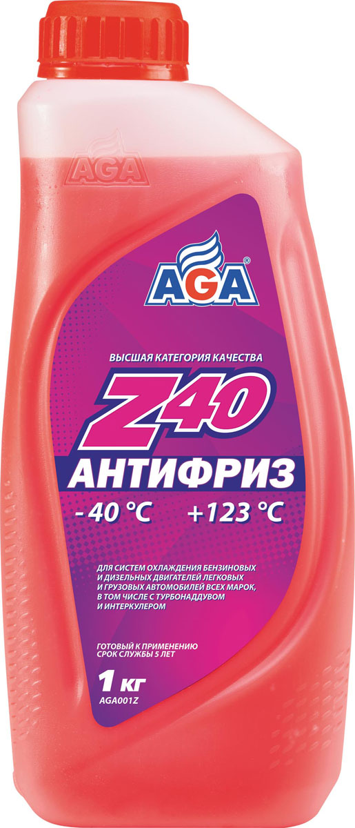 Антифриз, готовый к применению AGA, красный, -40 °С. AGA 001 ZAGA 001 Z Антифриз, готовый к применению AGA, красный, -40 °С. AGA 001 ZAGA 001 ZСрок службы — до 5 лет, или 150 000 км пробега. Рабочий диапазон температур: от –40 до +123 °C. Отличается повышенной проникающей способностью в микрорельеф охлаждаемых поверхностей, что улучшает теплоотвод, особенно при высоких нагрузках. Антифриз разработан с учетом требований: ASTM?D?4985/5345; BMW N600 69.0; DaimlerChrysler DBL 7700.20; Audi, Porsche, Seat, Skoda, VW TL 774?F, type G-12+; Ford WSS–M97 B44–D, ТТМ АвтоВАЗ.