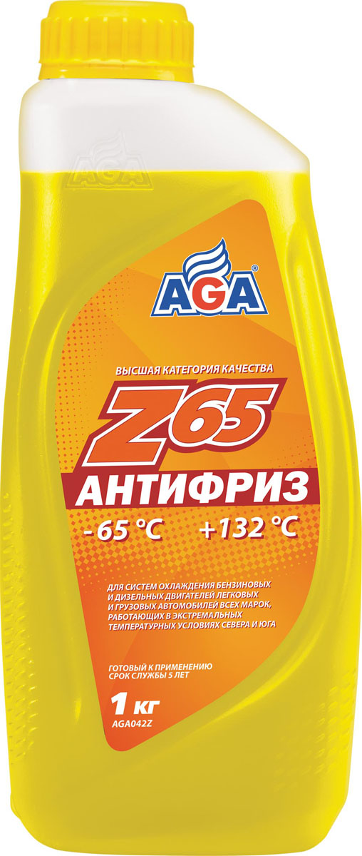 Антифриз, готовый к применению AGA, желтый, -65 °С. AGA 042 ZAGA 042 Z Антифриз, готовый к применению AGA, желтый, -65 °С. AGA 042 ZAGA 042 ZСрок службы — до 5 лет, или 150 000 км пробега. Ра- бочий диапазон температур: от –65 до +132 °C. Отличается высокой термостабильностью и пролонгированной работоспособностью присадок. Обеспечивает повышенную защиту всех металлов от коррозии и кавитации. Разработан с учетом требований: ASTM D 4985/5345; BMW N600 69.0; DaimlerChrysler DBL 7700.20; Audi, Porsche, Seat, Skoda, VW TL 774?F, type G-12+; Ford WSS-M97 B44–D, ТТМ АвтоВАЗ.