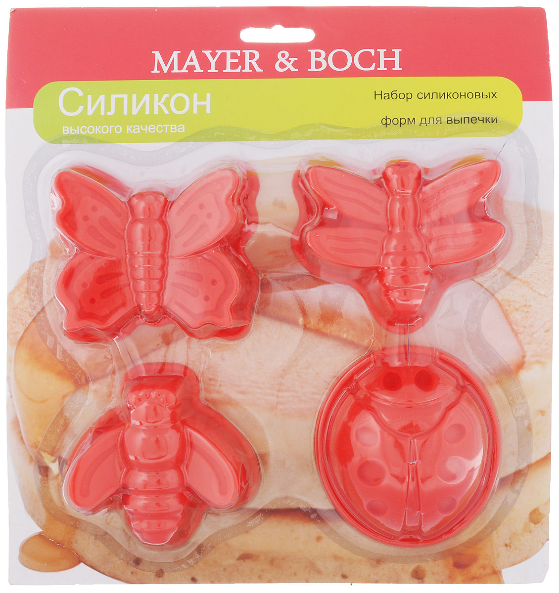 Набор форм для выпечки Mayer & Boch, цвет: красный, 4 шт22079_красный Набор форм для выпечки Mayer & Boch, цвет: красный, 4 шт22079_красныйНабор Mayer & Boch состоит из 4 форм, которые выполнены в виде насекомых. Изделия изготовлены из высококачественного силикона, выдерживающего температуру от -40°C до +210°C. Если вы любите побаловать своих домашних вкусным и ароматным угощением по вашему оригинальному рецепту, то формы Mayer & Boch как раз то, что вам нужно! Можно использовать в духовом шкафу и микроволновой печи без использования режима гриль. Подходит для морозильной камеры и мытья в посудомоечной машине. Средний размер форм: 7 х 7 х 3 см.