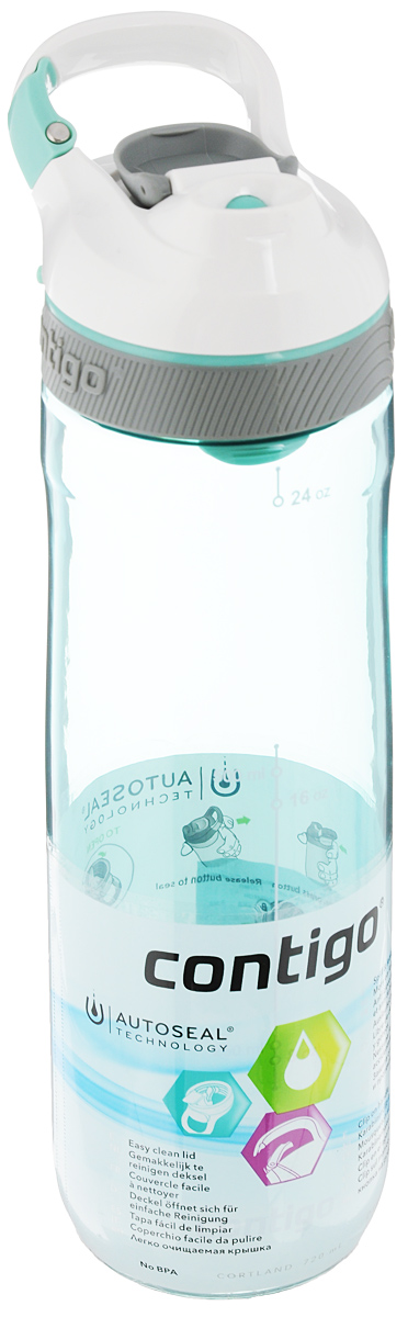 Бутылка для воды Contigo Cortland, цвет: мятный, белый, 720 млCONTIGO0464 Бутылка для воды Contigo Cortland, цвет: мятный, белый, 720 млCONTIGO0464Бутылка для воды Contigo Cortland изготовлена из высококачественного прозрачного пластика, безопасного для здоровья. Закручивающаяся крышка с силиконовой вставкой и герметичным клапаном для питья обеспечивает защиту от проливания. Оптимальный объем бутылки позволяет взять небольшую порцию напитка. Она легко помещается в сумке или рюкзаке и всегда будет под рукой. Изделие имеет мерную шкалу, которая позволит контролировать количество жидкости. Такая идеальная бутылка небольшого размера, но отличной вместимости наполняет оптимизмом, даря заряд позитива и хорошего настроения. Бутылка для воды Contigo Cortland - отличное решение для прогулки, пикника, автомобильной поездки, занятий спортом и фитнесом. Высота бутылки (с учетом крышки): 26 см. Диаметр дна: 6,5 см.