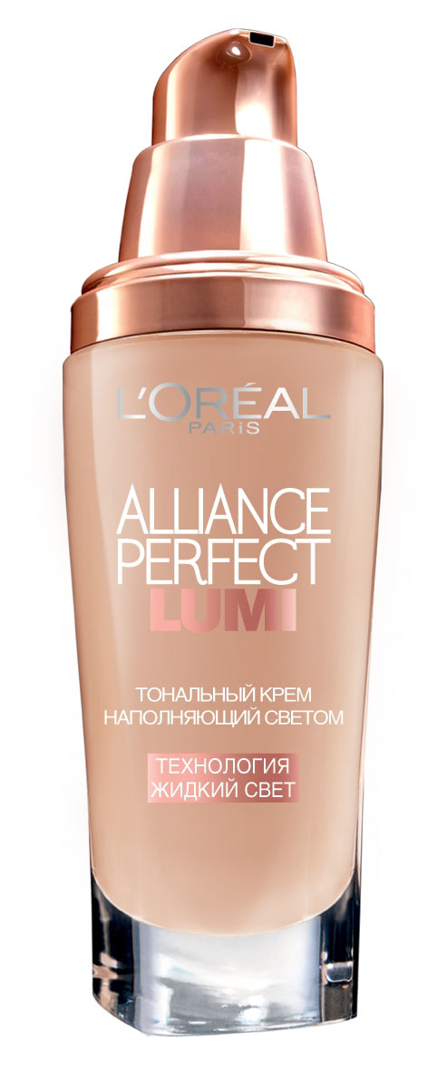 LOreal Paris Тональный крем Alliance Perfect, Lumi, оттенок R4, Розово-бежевый, 30 млA8510700 LOreal Paris Тональный крем Alliance Perfect, Lumi, оттенок R4, Розово-бежевый, 30 млA8510700Тональный крем Lumi Magique меняет традиционное представление о тональном креме: его формула направлена на то, чтобы сохранять естественный свет, идущий от нашей кожи. Уникальный активный ингредиент - Флюид Андерсена, настоящий концентрат жидкого света, дарит кожи несравненное естественное сияние. Флюид содержит специальные частички в форме пластинок, имеющие легкий блеск, при нанесении они располагаются радом друг с другом, оптимально отражая свет и улучшая сияние кожи. Результат: тон кожи идеально выровнен. + 33% сияния*, 24 часа увлажнения, 14 часов стойкости*, 100% отсутствие жирного блеска** *Самооценка, 55 респондентов **Клинический тест, 29 респондентов, % улучшения после 8 недель использования.