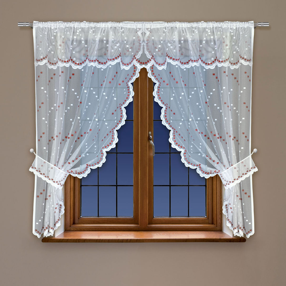 Гардина Haft, на кулиске, цвет: белый, красный, высота 107 см. 228410228410/107 красный Гардина Haft, на кулиске, цвет: белый, красный, высота 107 см. 228410228410/107 красныйВоздушная гардина Haft, выполненная из полиэстера, великолепно украсит любое окно. Изделие имеет оригинальный дизайн и органично впишется в интерьер помещения. Гардина крепится на карниз при помощи кулиски.