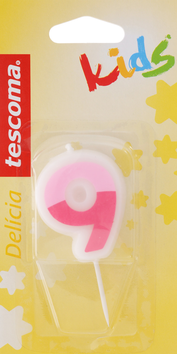 Свеча для торта Tescoma Delicia Kids, девятка, цвет: белый, розовый630979 Свеча для торта Tescoma Delicia Kids, девятка, цвет: белый, розовый630979Свеча для торта Tescoma Delicia Kids изготовлена из высококачественного парафина, фитиль - натуральное волокно. Это отличное решение для декорирования торта к празднику. Свечу можно комбинировать с другими цифрами. Изделие хорошо и долго горит. С этой свечой ваш праздник станет еще удивительнее и веселее. Высота свечи (без учета иглы): 4,5 см.