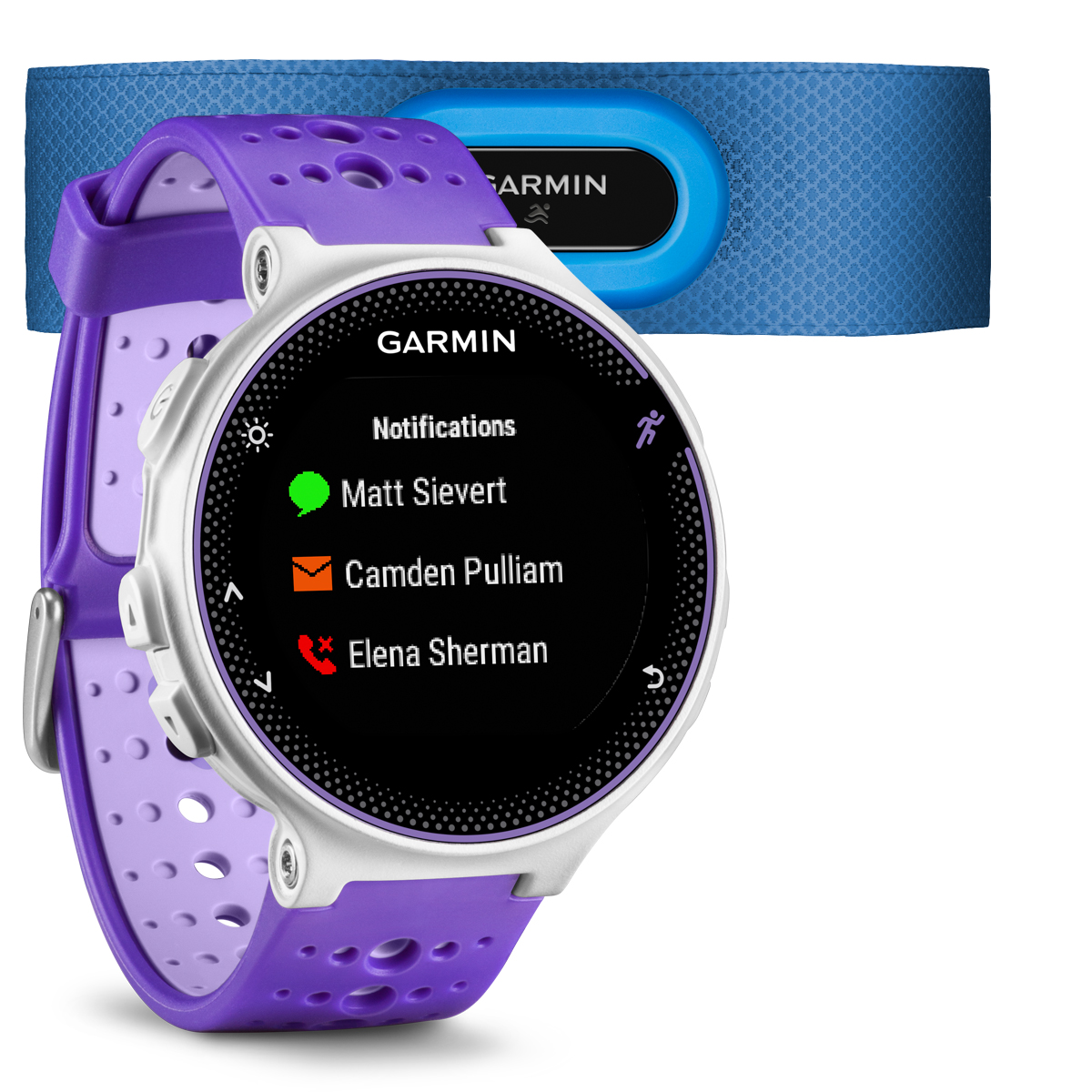 Спортивные часы Garmin Forerunner 230 HRM, цвет: сиреневый. 010-03717-47010-03717-47 Спортивные часы Garmin Forerunner 230 HRM, цвет: сиреневый. 010-03717-47010-03717-47Устройство отслеживает расстояние, темп, время, частоту пульса и VO2 Max Мониторинг: Физической активности;Калорий;Сна Датчики: GPS- трекер;Сердечного ритма;Пульсометр;Шагомер;Счетчик калорий;Акселерометр Особенности: Влагозащищенный;Оповещения со смартфона;Часы;Водонепроницаемый;Умный тренер (Smart Coach ) Совместимое ОС: GARMIN Материал корпуса: Пластик Материал ремешка/браслета: Пластик Длина ремешка: 16 см Время работы: 5 недель Интерфейс: Bluetooth Метод зарядки: microUSB 2.0 Вид аккумулятора: Li-ion Емкость аккумулятора: 300 mA
