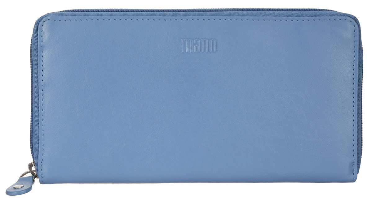Портмоне женское Mano, цвет: голубой. 1465914659 light blue Портмоне женское Mano, цвет: голубой. 1465914659 light blueСтильное женское портмоне Mano изготовлено из натуральной кожи, оформлено тиснением с символикой бренда. Изделие закрывается на застежку-молнию. Внутри портмоне расположены: четыре отделения для купюр, отделение для монет на застежке-молнии, два кармана для мелких документов, сетчатый карман, восемь карманов для пластиковых карт. Изделие поставляется в фирменной упаковке. Такое практичное портмоне станет отличным подарком для человека, ценящего качественные и необычные вещи.