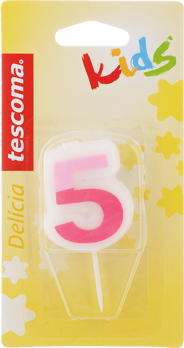 Свеча для торта Tescoma Delicia Kids, пятерка, цвет: белый, розовый630975 Свеча для торта Tescoma Delicia Kids, пятерка, цвет: белый, розовый630975Свеча для торта Tescoma Delicia Kids изготовлена из высококачественного парафина, фитиль - натуральное волокно. Это отличное решение для декорирования торта к празднику. Ее можно комбинировать с другими цифрами. Изделие хорошо и долго горит. С этой свечой ваш праздник станет еще удивительнее и веселее. Высота свечи (без учета иглы): 4,5 см. Ширина: 4 см.