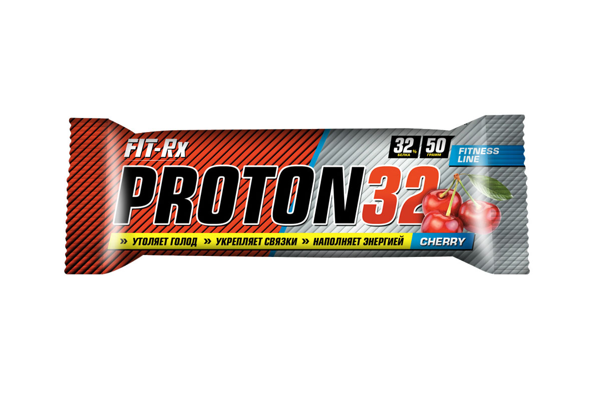 Батончик FIT-RX Протон 32. Вишня, 24 шт x 50 г00916 Батончик FIT-RX Протон 32. Вишня, 24 шт x 50 г00916Протеиновые батончики PROTON 32 - незаменимая составляющая сбалансированного питания Протеиновые батончики PROTON 32 с повышенным содержанием высокоценного молочного белка - незаменимая составляющая правильного и сбалансированного питания, как профессионального спортсмена, так и любителя, которому необходимо сделать полезный и быстрый перекус. В батончиках содержится множество ценных для организма человека легкоусвояемых аминокислот, белков, минералов, витаминов, простых и сложных углеводов. Коллаген, входящий в состав продукта, укрепляет связки и суставы, улучшает качество кожи и волос. - Утоляют голод - Укрепляют связки - Наполняют энергией - Усиливают иммунитет - Обладают превосходным вкусом - Помогают наращивать мышечную массу - Ускоряют пост тренировочное восстановление Характеристики: Объем 50 г Вкус Вишня Витамины C, E, B1, B2, B6, B12, биотин, ниацин, фолиевая кислота, пантотеновая кислота В одной порции (1 батончик = 50 г)...