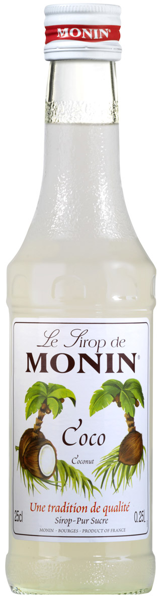 Monin Кокос сироп, 0,25 лSMONN0-000094 Monin Кокос сироп, 0,25 лSMONN0-000094Кокосовый орех относится к ореху кокосовой пальмы, которая растет в тропических странах. Питательный кокосовый орех и его молоко широко используется в напитках и приготовлении пищи, так как сладкий вкус кокоса хорошо сочетается со сладким, горьким и соленым. Позвольте сиропу Monin Кокос придать чистый кокосовый аромат всем вашим тропическим вдохновленным напиткам. Сиропы Monin выпускает одноименная французская марка, которая известна как лидирующий производитель алкогольных и безалкогольных сиропов в мире. В 1912 году во французском городке Бурже девятнадцатилетний предприниматель Джордж Монин основал собственную компанию, которая специализировалась на производстве вин, ликеров и сиропов. Место для завода было выбрано не случайно: город Бурже находился в непосредственной близости от крупных сельскохозяйственных районов - главных поставщиков свежих ягод и фруктов. Производство сиропов стало ключевым направлением деятельности компании Monin...