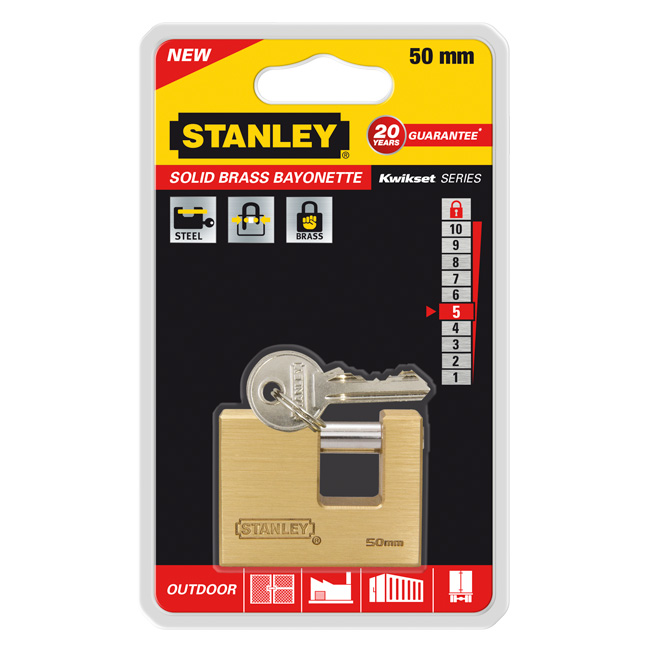 Замок Stanley Bayonette латунный, 50 мм. S742-025S742-025 Замок Stanley Bayonette латунный, 50 мм. S742-025S742-025Замки для использования на улице