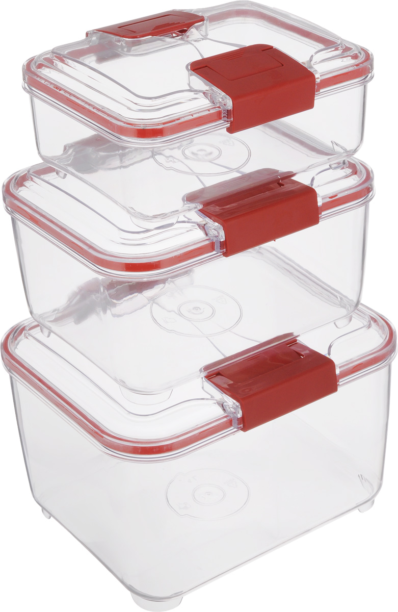 Набор контейнеров Status RC Set higer, цвет: красный, прозрачный, 3 штRC Set higer Red Набор контейнеров Status RC Set higer, цвет: красный, прозрачный, 3 штRC Set higer RedНабор контейнеров Status RC Set higer изготовлен из высококачественного пищевого пластика. Контейнеры безопасны для здоровья, не содержат BPA. Изделия имеют прямоугольную форму и оснащены плотно закрывающимися крышками. Прозрачные стенки позволяют видеть содержимое. Контейнеры закрываются при помощи двух защелок. Можно мыть в посудомоечной машине. Контейнеры подходят для использования в морозильной камере и СВЧ. В наборе три контейнера объемом 1 л, 2 л и 4 л. Размер контейнера 4 л: 24 х 20 х 15,5 см. Размер контейнера 2 л: 21 х 17 х 11,5 см. Размер контейнера 1 л: 18,5 х 15 х 7,5 см.