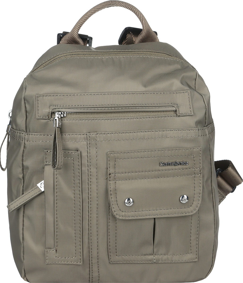 Рюкзак женский Samsonite, цвет: хаки. 96V*0201496V*02014 Рюкзак женский Samsonite, цвет: хаки. 96V*0201496V*02014Стильный женский рюкзак Samsonite выполнен из полиамида. Изделие имеет одно основное отделение, закрывающееся на застежку-молнию. Внутри находятся два накладных открытых кармана и прорезной карман на застежке-молнии. Снаружи, на передней стенке расположены накладной карман, закрывающийся на клапан с магнитами и два прорезных кармана на застежках-молниях, на задней стенке - накладной карман на застежке-липучке. Модель оснащена регулируемыми лямками и удобной ручкой для переноски в руках. Стильный рюкзак позволит вам завершить образ и подчеркнет ваше отменное чувство стиля.