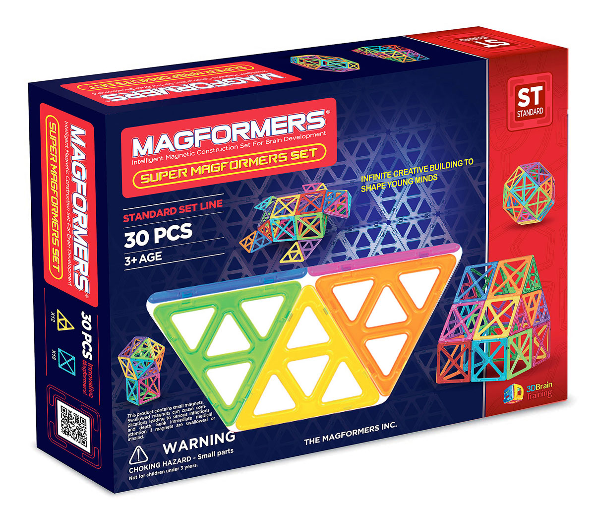 Magformers Магнитный конструктор Набор Супер - 3063078 Magformers Магнитный конструктор Набор Супер - 3063078Набор Super Magformers 30 оправдывает своё название. Он состоит из супер квадратов и супер треугольников. Все привычные постройки станут намного больше! Набор состоит из 30 деталей: 12 супертреугольников и 18 суперквадратов. В один большой квадрат помещаются 4 обычных, а в один большой треугольник 4 обычных треугольника. Только представьте, что все стандартные постройки Вашего малыша увеличатся в размере в четыре раза! Без сомнения, набор понравится любому ребенку, ведь так интересно построить башню, которая будет ростом с него, или огромный шар. Ну, и ещё очень важная вещь - без этих громадных фигур Вашему ребенку не построить заветную Эйфелеву башню. Набор станет прекрасным подарком любому ребёнку. Все детали в конструкторах Magformers совместимы, независимо от размера, что позволяет делать интересные комбинации с другими наборами Magformers.