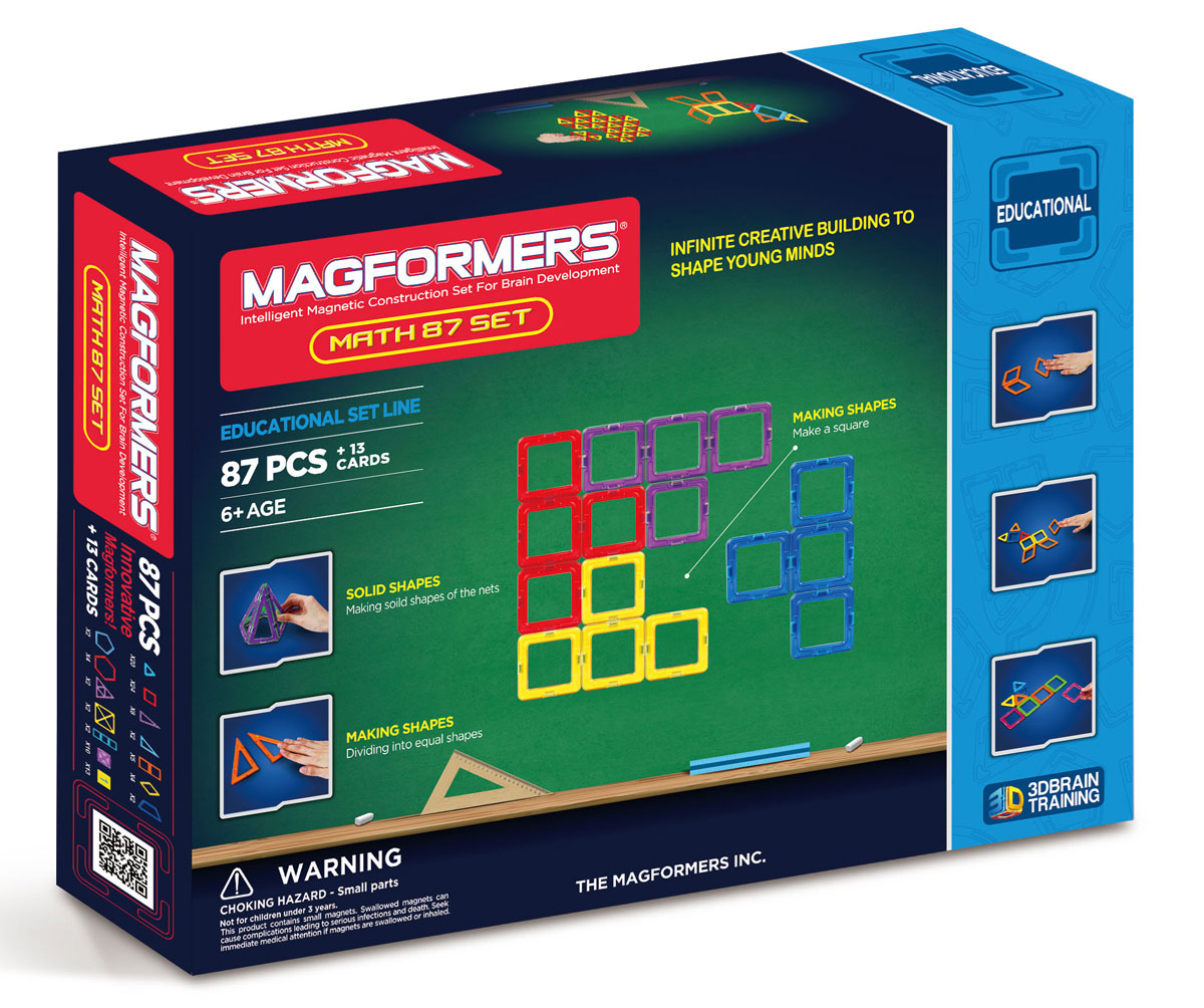 Magformers Магнитный конструктор Увлекательная Математика63109 Magformers Магнитный конструктор Увлекательная Математика63109Набор является облагороженной версией суперпопулярного у юных математиков и их родителей набора Magformers Увлекательная математика старой версии. Комплектуется Учебным пособием Magformers. Содержит необходимые элементы для решения всех приведенных в пособии задач. С его помощью ваш ребенок в игровой форме: Познакомится с основными геометрическими формами, делением их на части и составлением новых; Начнёт изучать цифры и арифметические действия, последовательности и дроби, сложение нескольких цифр; Откроет для себя мир симметрии, геометрических последовательностей и закономерностей; Научится создавать простые и сложносоставные трехмерные фигуры, раскладывать их на плоскости и строить проекции. Magformers Увлекательная математика идеально подходит для детского сада и начальной школы!