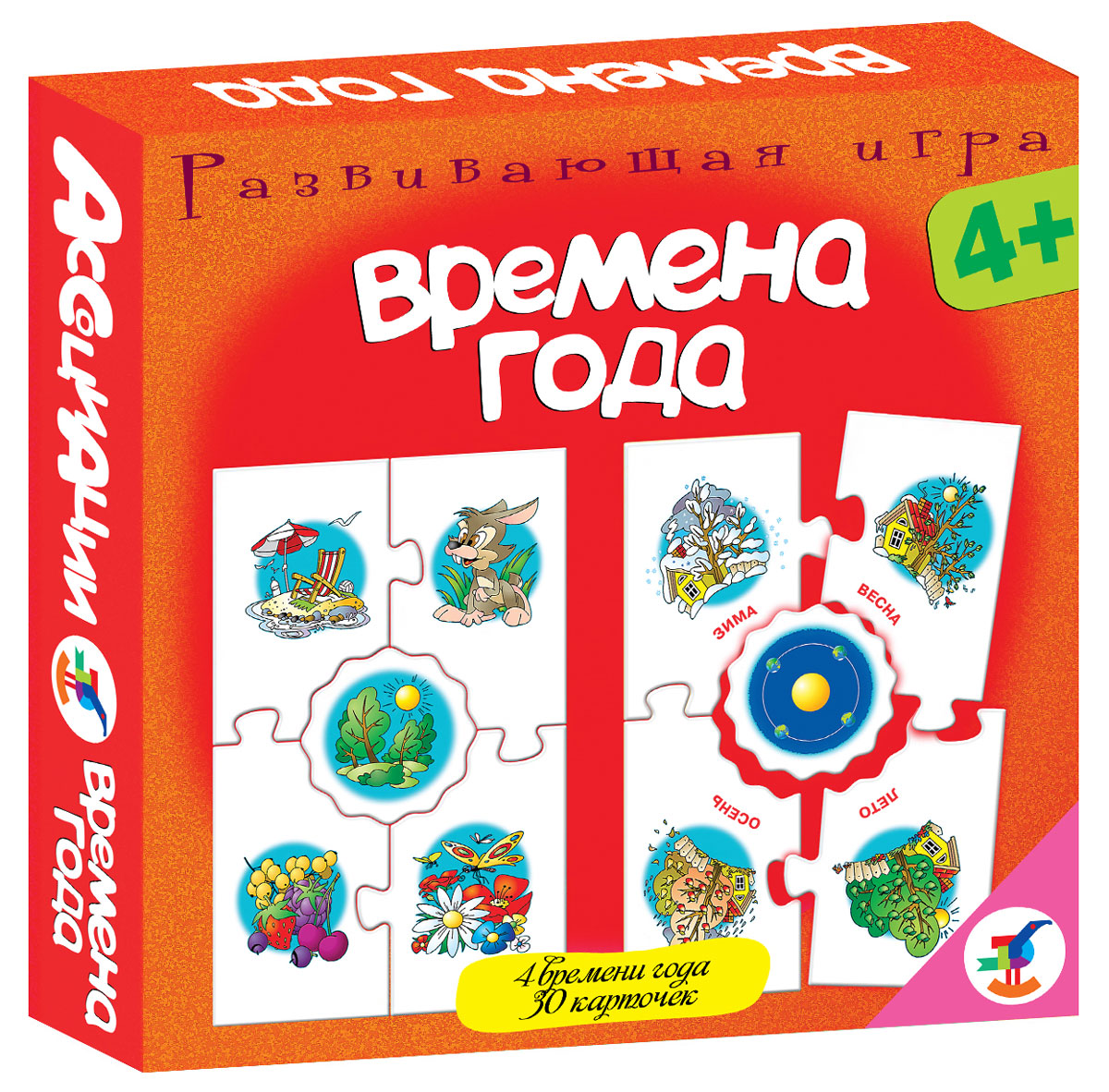 Дрофа-Медиа Пазл для малышей Ассоциации Времена года2919 Дрофа-Медиа Пазл для малышей Ассоциации Времена года2919Пазл для малышей Дрофа-Медиа Ассоциации. Времена года - увлекательная красочная игра, которая станет отличным помощником в формировании ассоциативного мышления детей. В комплекте 30карточек (4 времени года), которые скрепляются между собой по принципу пазла, на одной части карточек изображены разные времена года , на другой - признаки, по которым они сменяют друг друга. Малышу предлагается соединить карточки таким образом, чтобы обе половинки совпадали по смыслу. Фигурная форма карточек поможет проверить правильность ответа: если допущена ошибка, пазловый замок не соединится. Игра знакомит с способствуют развитию внимания и памяти, расширяет кругозор.