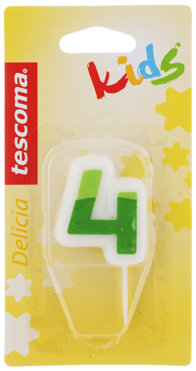 Свеча для торта Tescoma Delicia Kids, четверка, цвет: белый, зеленый630974 Свеча для торта Tescoma Delicia Kids, четверка, цвет: белый, зеленый630974Свеча для торта Tescoma Delicia Kids изготовлена из высококачественного парафина, фитиль - натуральное волокно. Это отличное решение для декорирования торта к празднику. Ее можно комбинировать с другими цифрами. Изделие хорошо и долго горит. С этой свечой ваш праздник станет еще удивительнее и веселее. Высота свечи (без учета иглы): 4,5 см.