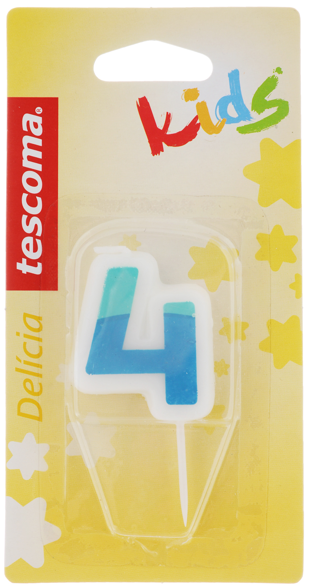 Свеча для торта Tescoma Delicia Kids, четверка, цвет: белый, голубой630974_голубой Свеча для торта Tescoma Delicia Kids, четверка, цвет: белый, голубой630974_голубойСвеча для торта Tescoma Delicia Kids изготовлена из высококачественного парафина, фитиль - натуральное волокно. Это отличное решение для декорирования торта к празднику. Ее можно комбинировать с другими цифрами. Изделие хорошо и долго горит. С этой свечой ваш праздник станет еще удивительнее и веселее. Высота свечи (без учета иглы): 4,5 см.