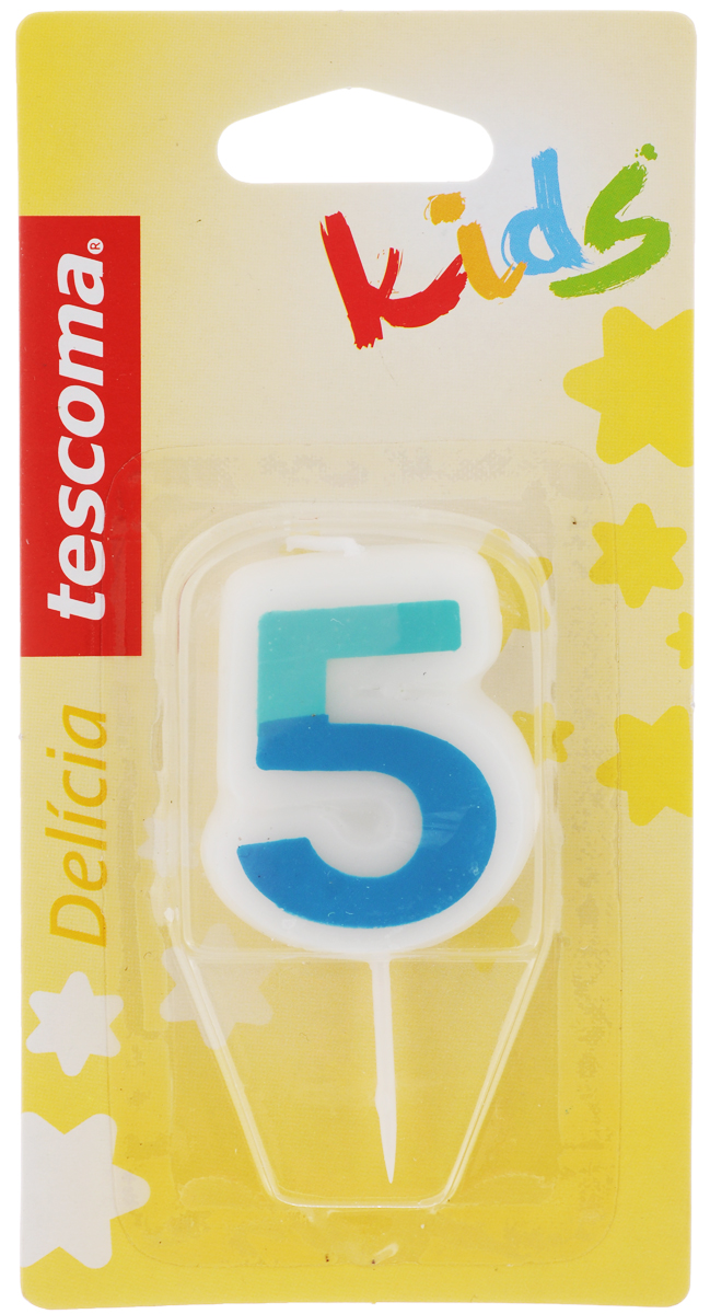 Свеча для торта Tescoma Delicia Kids, пятерка, цвет: белый, голубой630975_голубой Свеча для торта Tescoma Delicia Kids, пятерка, цвет: белый, голубой630975_голубойСвеча для торта Tescoma Delicia Kids изготовлена из высококачественного парафина, фитиль - натуральное волокно. Это отличное решение для декорирования торта к празднику. Ее можно комбинировать с другими цифрами. Изделие хорошо и долго горит. С этой свечой ваш праздник станет еще удивительнее и веселее. Высота свечи (без учета иглы): 4,5 см.